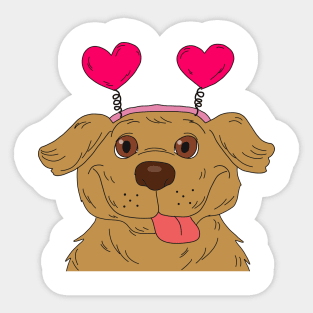 Happy cute brown dog wearing Valentine's heart shape headband Sticker